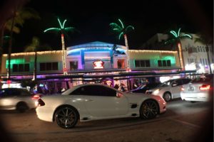 White Mercedes on Ocean Drive South Beach, Miami