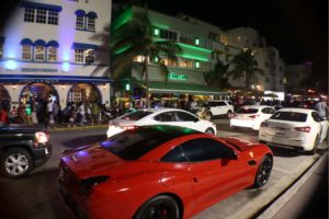 Ferrari in front of the Pelican Hotel, Ocean Drive, South Beach